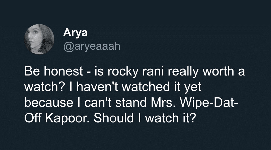 Should I give 'Rocky Rani' a shot?